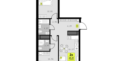 2-к. квартира, 65 м²