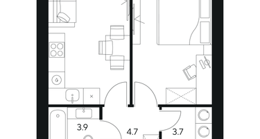 1-к. квартира, 42&nbsp;м²