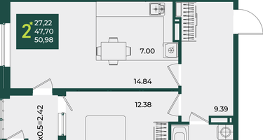 2-к. квартира, 50&nbsp;м²