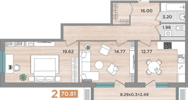 2-к. квартира, 70 м²