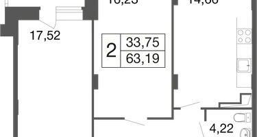 2-к. квартира, 63&nbsp;м²