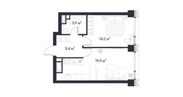 1-к. квартира, 43&nbsp;м²
