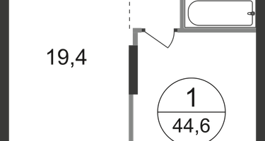 1-к. квартира, 44 м²