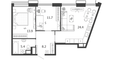 2-к. квартира, 63 м²