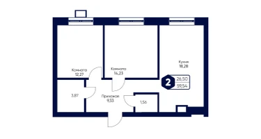 2-к. квартира, 59&nbsp;м²