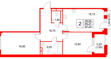 2-к. квартира, 67&nbsp;м²