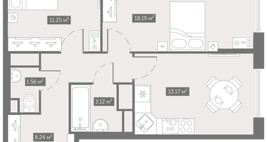 2-к. квартира, 55&nbsp;м²