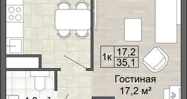 1-к. квартира, 35 м²