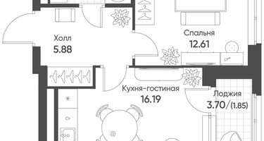 1-к. квартира, 40&nbsp;м²