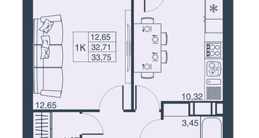 1-к. квартира, 32&nbsp;м²