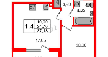 1-к. квартира, 34&nbsp;м²