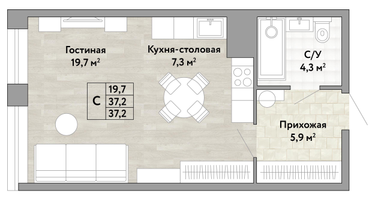 Студия, 37&nbsp;м²