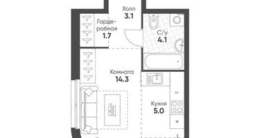 1-к. квартира, 28&nbsp;м²