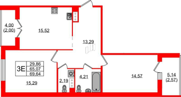 2-к. квартира, 69&nbsp;м²