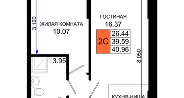 1-к. квартира, 40&nbsp;м²