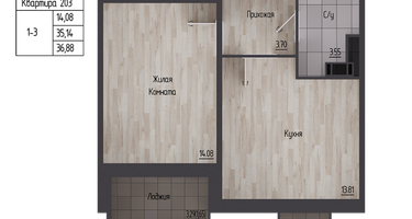 1-к. квартира, 36&nbsp;м²