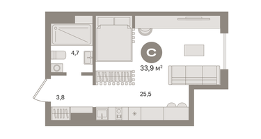 Студия, 33&nbsp;м²
