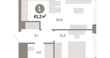 1-к. квартира, 41&nbsp;м²