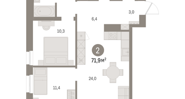 2-к. квартира, 71 м²