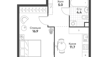 1-к. квартира, 38&nbsp;м²