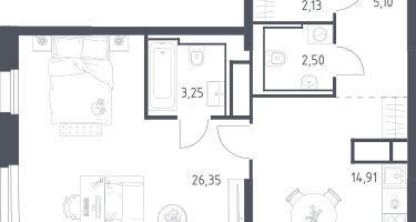 1-к. квартира, 54&nbsp;м²
