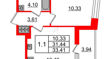 1-к. квартира, 31 м²