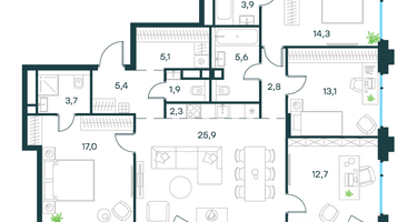 5-к. квартира, 115&nbsp;м²