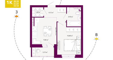 1-к. квартира, 31 м²