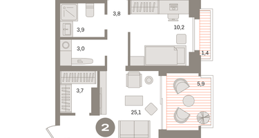 2-к. квартира, 86&nbsp;м²