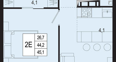 2-к. квартира, 44&nbsp;м²