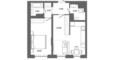 1-к. квартира, 46&nbsp;м²