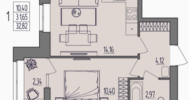 1-к. квартира, 32&nbsp;м²
