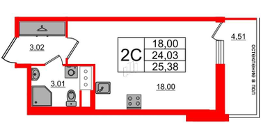 Студия, 24 м²