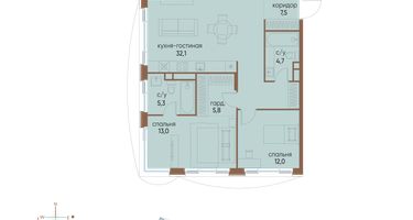 3-к. квартира, 97&nbsp;м²