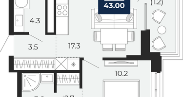 1-к. квартира, 41 м²