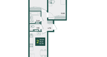2-к. квартира, 61&nbsp;м²