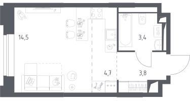 Студия, 26&nbsp;м²