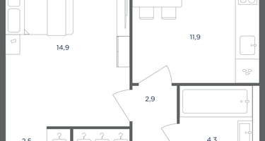1-к. квартира, 38&nbsp;м²