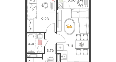 1-к. квартира, 37&nbsp;м²