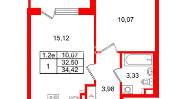 1-к. квартира, 32&nbsp;м²