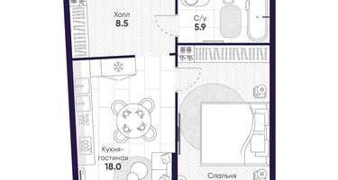 1-к. квартира, 50&nbsp;м²