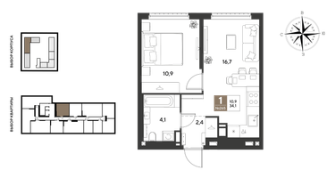 1-к. квартира, 34&nbsp;м²