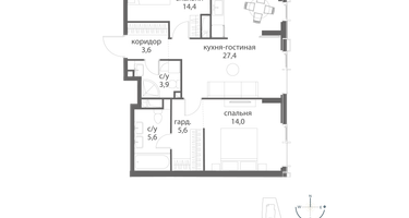 1-к. квартира, 74&nbsp;м²
