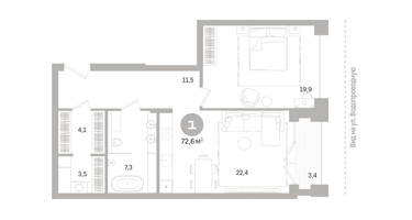 1-к. квартира, 72 м²