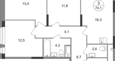 3-к. квартира, 74&nbsp;м²