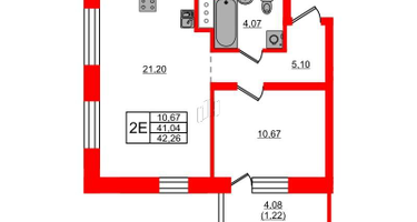 1-к. квартира, 42 м²