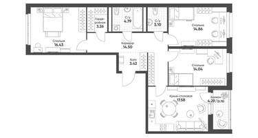 3-к. квартира, 94 м²