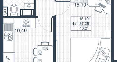 1-к. квартира, 38&nbsp;м²