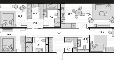 4-к. квартира, 112&nbsp;м²