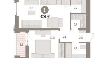 1-к. квартира, 47&nbsp;м²